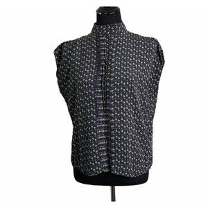 Raquelle Womens Blouse Blue White Floral‎ Sleeveless Pleated Open Back Silk S